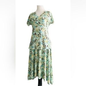 J Jill | Floral Short Sleeves Skirt Set Womens XS Blue A-line Pleated